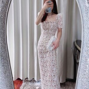 Self-Portrait White Sheath Dress with Puff Sleeves